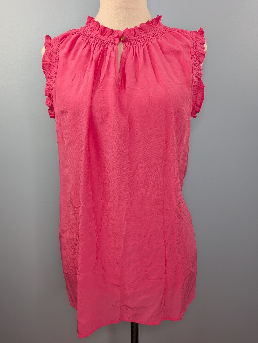 Loft Pink Ruffle Sleeveless Viscose Top Large